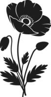 Elegant Poppy Flower Silhouette - Minimalist Botanical Design Element vector
