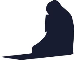 Silhouette of Muslim Sitting and Praying with Flat Shape. vector
