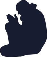 Silhouette of Muslim Sitting and Praying. Isolated on White Background. vector