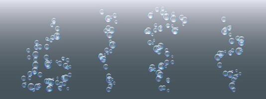 Blue fizzy bubbles floating in water. Isolated 3D elements for drink, champagne, or hydration-related visuals. vector