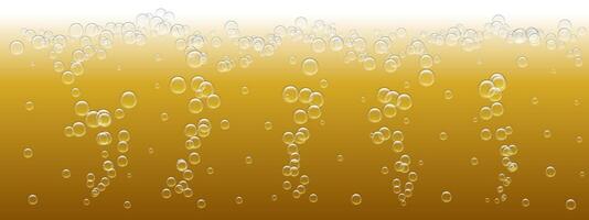 Realistic of frosty beer with bubbles and water droplets, highlighting refreshing nature of drink. Background features smooth texture and transparent elements. vector