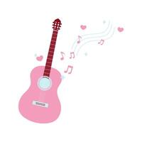 Valentines Day Pink Acoustic Guitar Serenade with Floating Hearts and Sparkling Music Notes vector