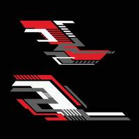 Car livery decal design with a combination of red and white colors on a black background. vector