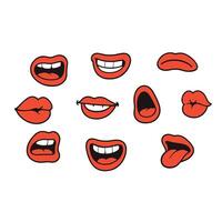 A set of red lips with different expressions vector