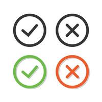 Set of color round check mark and cross mark signs. vector