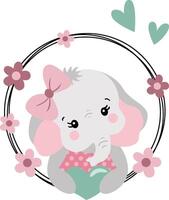 Friendly elephant peeking out of spring round frame vector