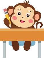 Friendly monkey student sitting at a table vector