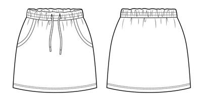 Short skirt with drawstring flat drawing vector