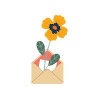Psychological manipulation of a narcissist. Envelope with daffodil flower. Hello spring concept. Ping Message from a narcissist. Flat design. vector