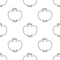 Pomegranate fruit seamless pattern. Single line illustration. Line art. One line Pomegranate texture. Outline fruit isolated on white background. Textile, fabric, texture design vector