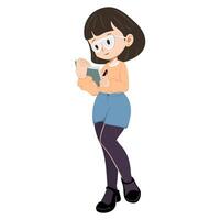 Illustration of a woman wearing glasses holding a book vector