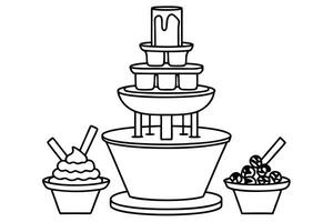 Outline of a Chocolate Fountain with Dessert Dishes vector
