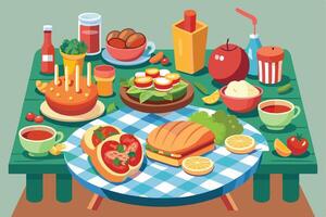 Colorful Buffet Table with Assorted Breakfast Foods vector