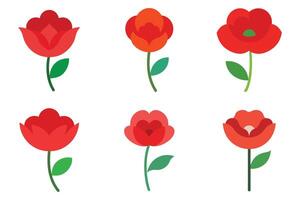 Flat Design Red Flowers Set for Various Uses vector