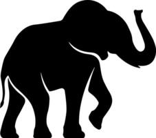 Black silhouette of an elephant with trunk raised, minimal decorative wild animal illustration vector