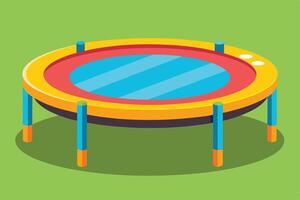 Colorful Child's Trampoline on a Grassy Lawn vector