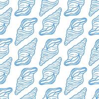 A seamless pattern of outlined shells that elegantly showcases the exquisite shape and nautical style. This minimalist design highlights the beauty, perfect for backgrounds, textiles and ocean themed vector