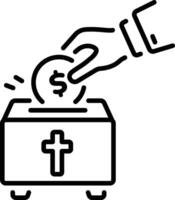 A linear style icon of collecting alms in a box vector