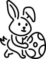 A bunny playing an easter game, line icon vector