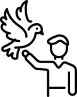A character releasing dove, line style icon vector