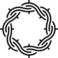 A linear style icon showing a thorn crown vector