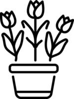 A line style icon of a tulip pot vector