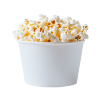 Stock photo of popcorn in a white bucket ready for movie night or a tasty snack on a Transparent background png