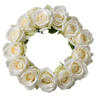 Beautiful wreath of white roses isolated on the transparent background, perfect for decoration and summer designs png