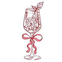 Coquette cocktail with bow and lemon. Hand drawn outline illustration of cocktail drink. Decoration bachelorette party elements for wedding invitations. Line art doodle bar element vector
