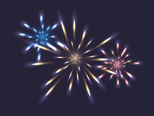 Festive firework salute burst on dark sky. Bright fireworks explosions. Festive sparks and explosions. Light effect.