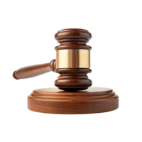 Wooden gavel on a sound block. png