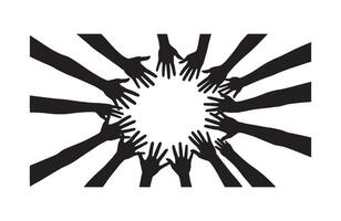 Outreach and Help Concept with Reaching Hands in Circular Black Silhouette vector