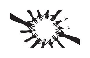 Black Silhouette Hands in Circular Formation for Community and Support Design vector