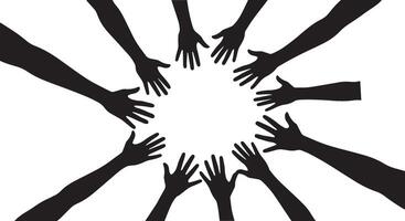 Silhouette Hands Reaching Inward in Circle for Unity and Teamwork Concepts vector