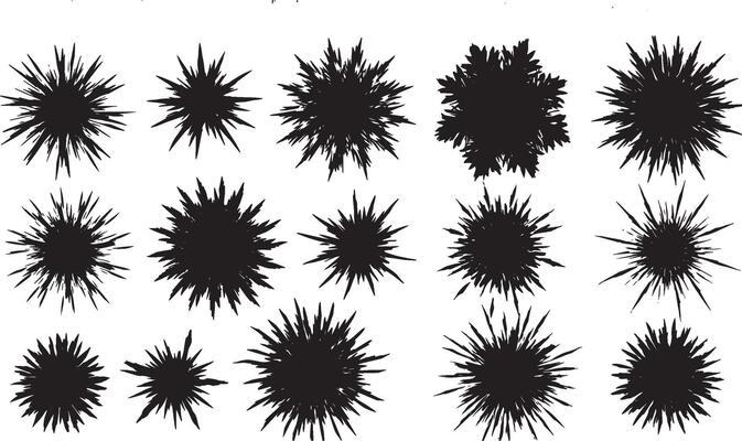 Isolated black abstract floral shapes with symmetrical burst layout