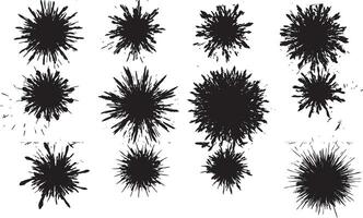 Abstract floral shapes with dynamic burst silhouettes in ink style vector