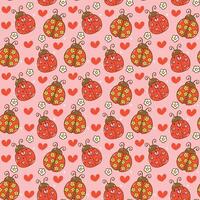 Cute Retro Spring Ladybug Flowers Seamless Pattern isolated on background vector