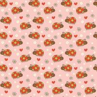 Kawaii Retro Spring Ladybug Flowers Seamless Pattern isolated on background vector