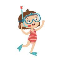 Cute little girl with diving mask and snorkel. illustration on a white background in children's style vector