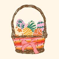 Retro Easter Basket with Eggs vector