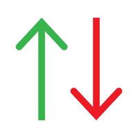 Upward, downward arrows in green and red isolated on white background. set of two. vector
