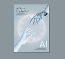 Poster brochure cover banner presentation layout template human hand and android robot hand, Technology digital futuristic, Cyber future tech illustration. vector