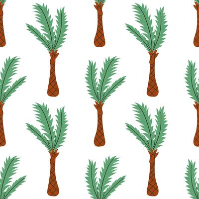 Tropical pattern with freehand drawn palm trees. Hawaii summer background for fabric, textiles, clothing, wrapping paper, cover, decoration, banner, wallpaper, interior decor. illustration.