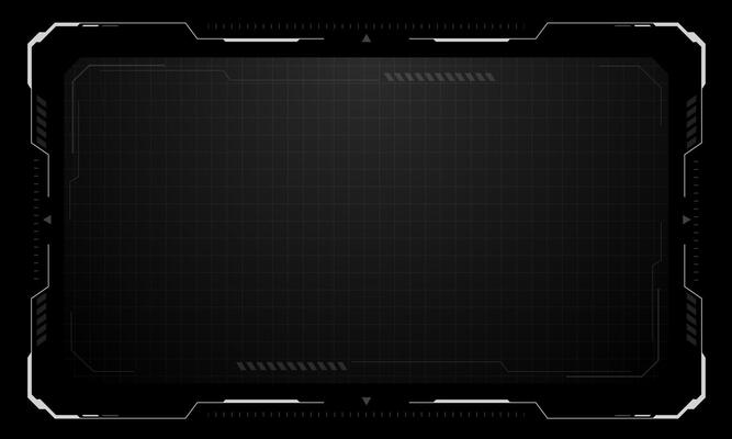 HUD frames white grey user interface elements design modern technology futuristic control panel screen digital hologram window gaming menu touching cyber monitor black background