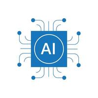 Blue Artificial intelligence AI processor chip icon. vector
