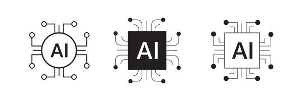 Artificial intelligence AI processor chip icon set vector
