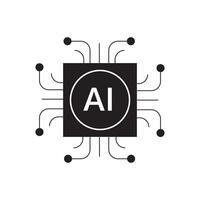 Black Artificial intelligence AI processor chip icon symbol. vector