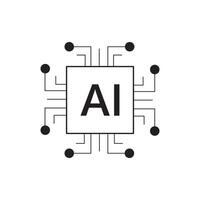 Black Artificial intelligence AI processor chip icon. vector