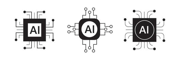 Artificial intelligence AI processor chip icon symbol set. vector