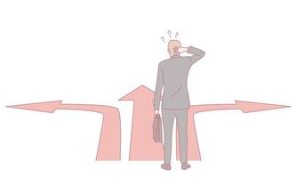 Navigating Career Choices A Businessman Facing a Critical Crossroads in Life and Work vector